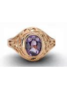 حرف يدوية فينتاج خاتم Alexandrite 14 كارت من الذهب الأحمر الوردي vrc012r-ax Art Deco أسلوب مجوهرات فينتاج روسي سوفيتي من اتحاد ا